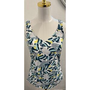 Lands' End Womens Chlorine Resistant High Neck Tankini Top Size 10 Fish Runched